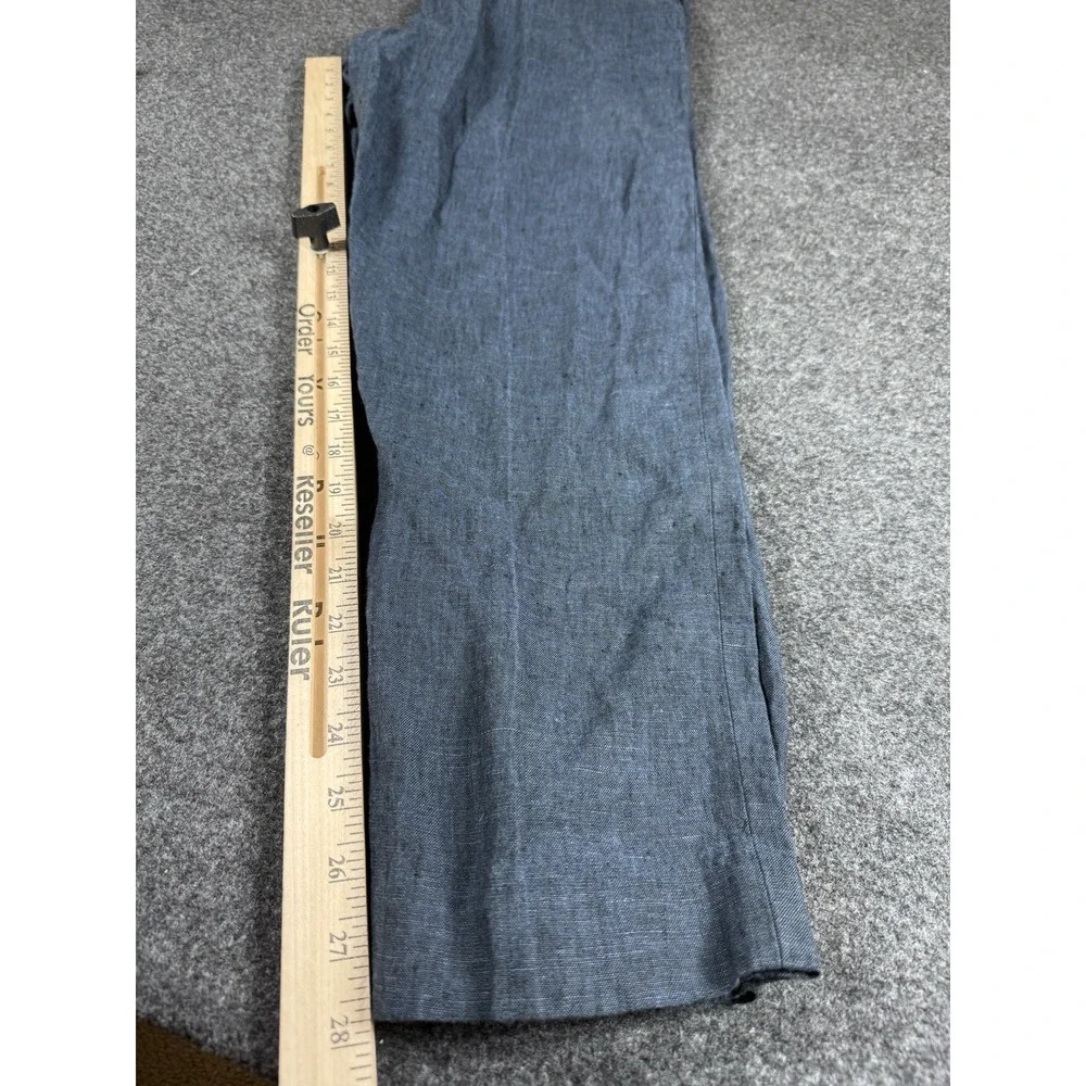 H&M Relaxed Fit Blue 100% Linen Tapper Leg Pants Size 34R Summer Boho‎ Minimal